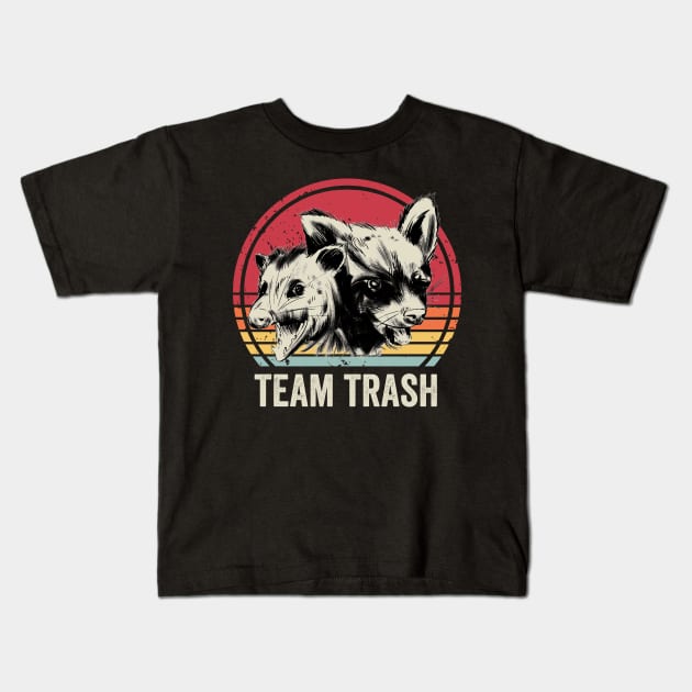 Team Trash Funny Raccoon Opossum Kids T-Shirt by Visual Vibes